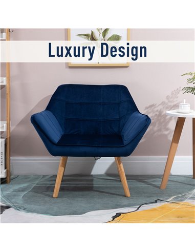 HOMCOM Armchair Accent Chair Wide Arms Slanted Back Padding Iron Frame Wooden Legs Home Bedroom Furniture Seating Blue