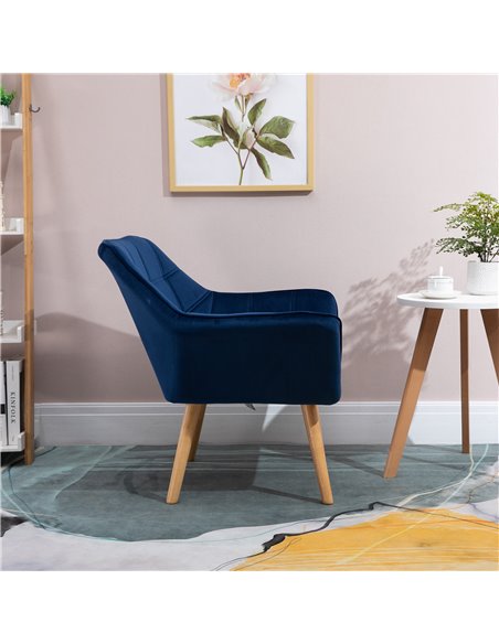 HOMCOM Armchair Accent Chair Wide Arms Slanted Back Padding Iron Frame Wooden Legs Home Bedroom Furniture Seating Blue - pic 24663 | FastDaddyshop