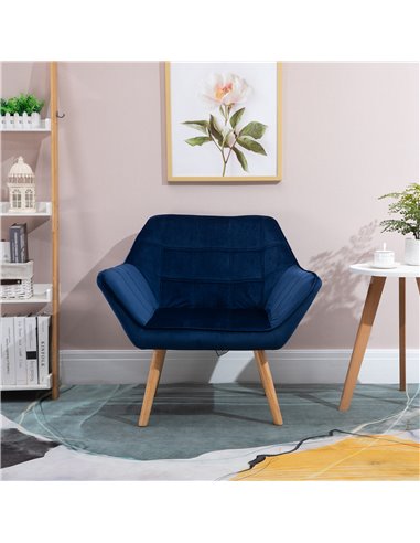 HOMCOM Armchair Accent Chair Wide Arms Slanted Back Padding Iron Frame Wooden Legs Home Bedroom Furniture Seating Blue