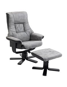HOMCOM Fabric Recliner Sofa Armchair with Footstool, Swivel Sofa, Grey