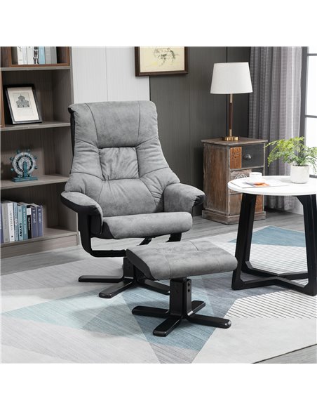HOMCOM Fabric Recliner Sofa Armchair with Footstool, Swivel Sofa, Grey - pic 24676 | FastDaddyshop