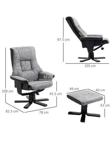 HOMCOM Fabric Recliner Sofa Armchair with Footstool, Swivel Sofa, Grey