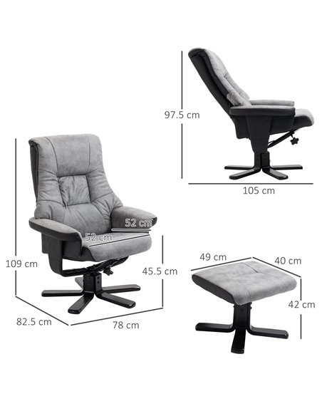 HOMCOM Fabric Recliner Sofa Armchair with Footstool, Swivel Sofa, Grey - pic 24677 | FastDaddyshop
