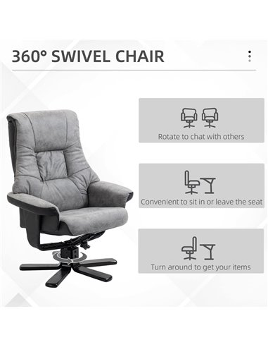 HOMCOM Fabric Recliner Sofa Armchair with Footstool, Swivel Sofa, Grey