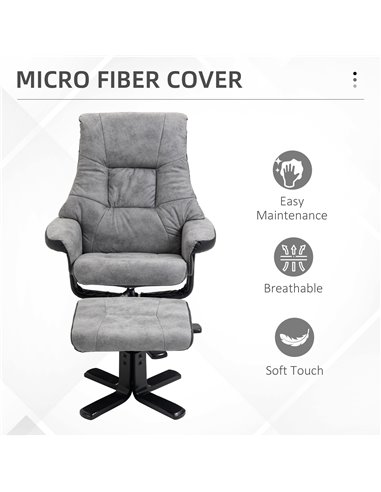 HOMCOM Fabric Recliner Sofa Armchair with Footstool, Swivel Sofa, Grey