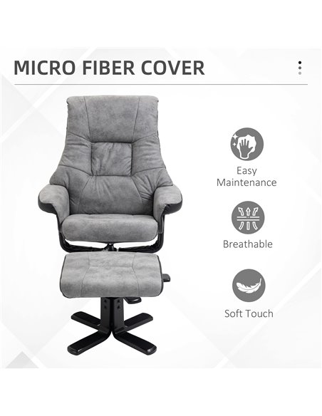 HOMCOM Fabric Recliner Sofa Armchair with Footstool, Swivel Sofa, Grey - pic 24679 | FastDaddyshop
