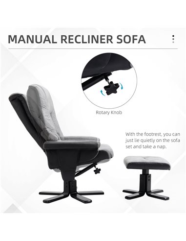 HOMCOM Fabric Recliner Sofa Armchair with footstool Swivel Sofa Grey