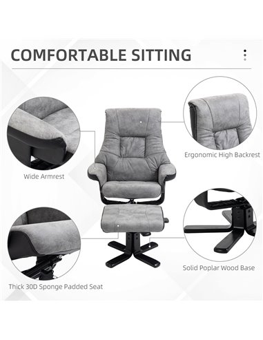 HOMCOM Fabric Recliner Sofa Armchair with footstool Swivel Sofa Grey
