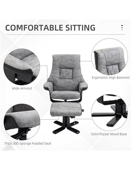 HOMCOM Fabric Recliner Sofa Armchair with footstool Swivel Sofa Grey - pic 24681 | FastDaddyshop