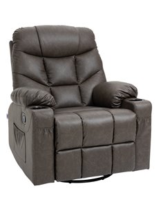 HOMCOM Recliner Armchair with Faux Leather, Footrest, Cup Holders, Brown