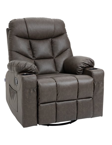 HOMCOM Recliner Armchair with Faux Leather, Footrest, Cup Holders, Brown - pic 24684 | FastDaddyshop