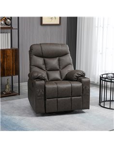 HOMCOM Recliner Armchair with Faux Leather, Footrest, Cup Holders, Brown 2