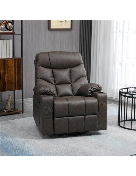 HOMCOM Recliner Armchair with Faux Leather, Footrest, Cup Holders, Brown - pic 24685 | FastDaddyshop