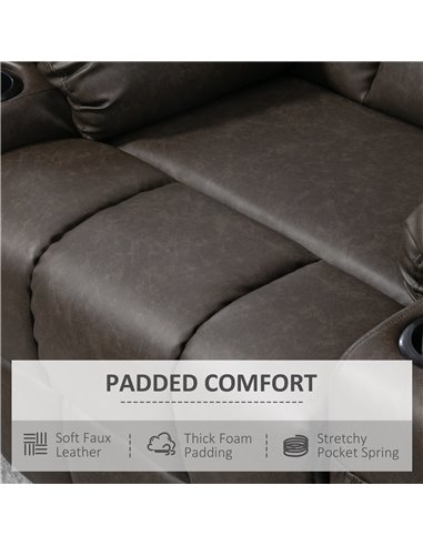 HOMCOM Manual Reclining Chair, Recliner Armchair with Faux Leather, Footrest, Cup Holders, 86x93x102cm, Brown