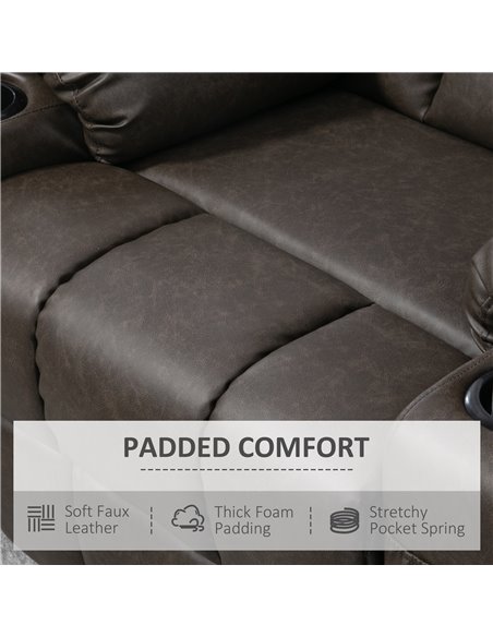 HOMCOM Manual Reclining Chair, Recliner Armchair with Faux Leather, Footrest, Cup Holders, 86x93x102cm, Brown - pic 24688 | FastDaddyshop