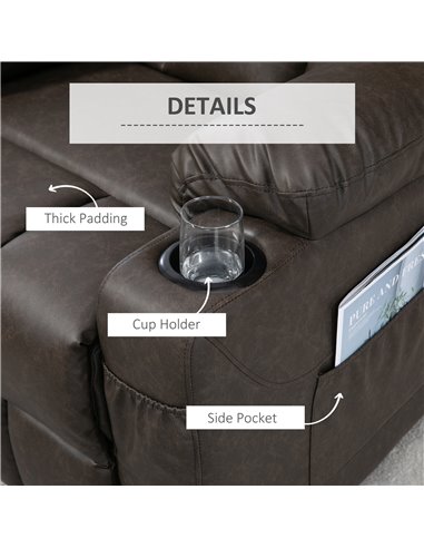 HOMCOM Manual Reclining Chair, Recliner Armchair with Faux Leather, Footrest, Cup Holders, 86x93x102cm, Brown