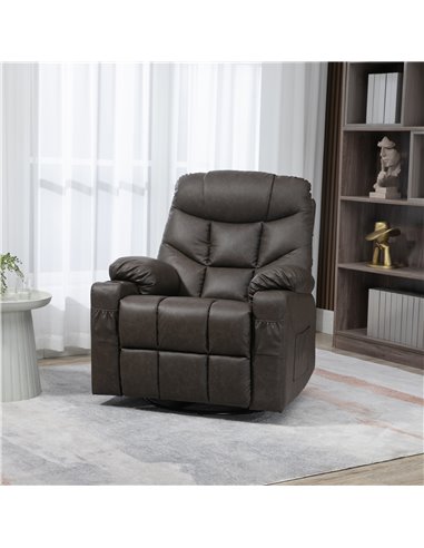HOMCOM Manual Reclining Chair, Recliner Armchair with Faux Leather, Footrest, Cup Holders, 86x93x102cm, Brown