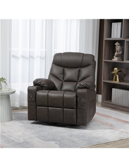 HOMCOM Manual Reclining Chair, Recliner Armchair with Faux Leather, Footrest, Cup Holders, 86x93x102cm, Brown - pic 24690 | FastDaddyshop