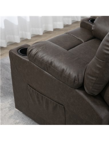 HOMCOM Manual Reclining Chair, Recliner Armchair with Faux Leather, Footrest, Cup Holders, 86x93x102cm, Brown