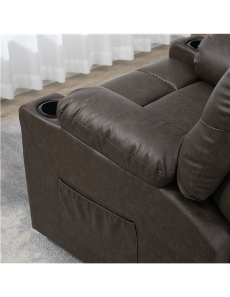 HOMCOM Manual Reclining Chair, Recliner Armchair with Faux Leather, Footrest, Cup Holders, 86x93x102cm, Brown - pic 24692 | FastDaddyshop