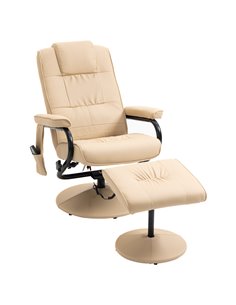 HOMCOM Manual PU Leather Massage Sofa Reclining Armchair, Cream