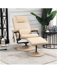 HOMCOM Manual PU Leather Massage Sofa Reclining Armchair, Cream 2