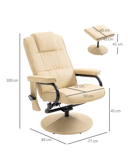 HOMCOM Manual PU Leather Massage Sofa Reclining Armchair, Cream - pic 24695 | FastDaddyshop