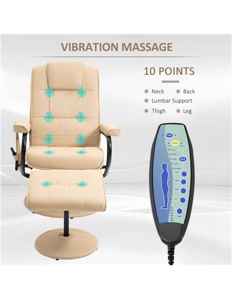 HOMCOM Manual PU Leather Massage Sofa Reclining Armchair, Cream - pic 24696 | FastDaddyshop