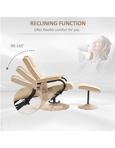 HOMCOM Manual PU Leather Massage Sofa Reclining Armchair, Cream - pic 24697 | FastDaddyshop