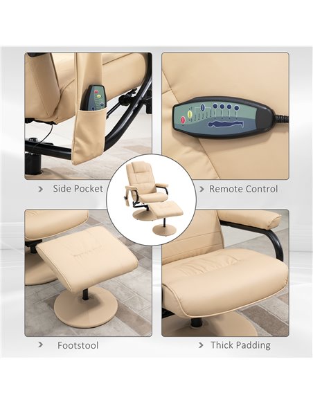 HOMCOM Manual Sofa Reclining Armchair PU Leather Massage Recliner Chair and Ottoman, Cream - pic 24698 | FastDaddyshop