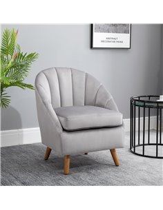HOMCOM Velvet Fabric Single Sofa Armchair with Solid Wood Leg, Grey 2