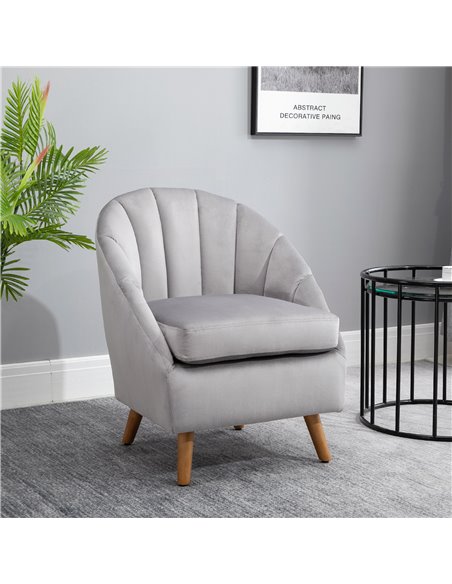 HOMCOM Velvet Fabric Single Sofa Armchair with Solid Wood Leg, Grey - pic 24703 | FastDaddyshop