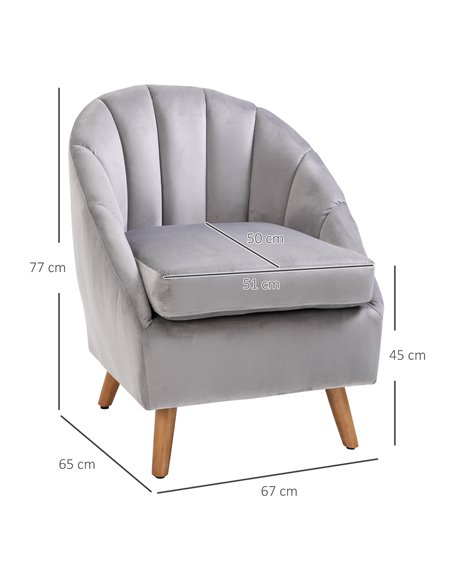 HOMCOM Velvet Fabric Single Sofa Armchair with Solid Wood Leg, Grey - pic 24704 | FastDaddyshop