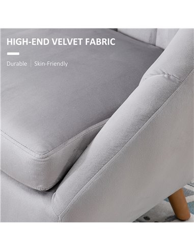 HOMCOM Velvet Fabric Single Sofa Armchair with Solid Wood Leg, Grey