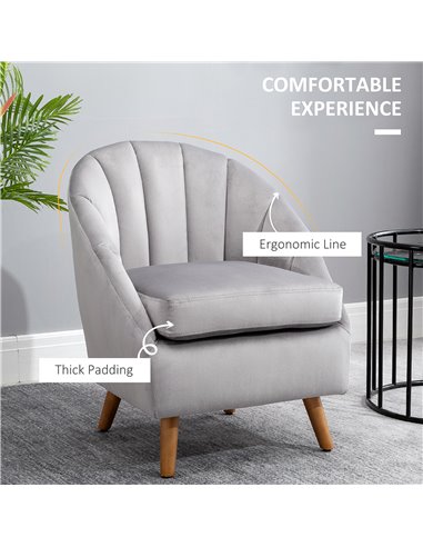 HOMCOM Velvet Fabric Single Sofa Armchair with Solid Wood Leg, Grey