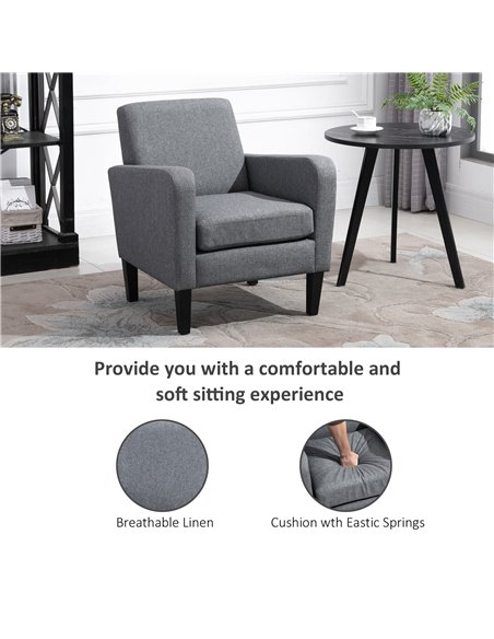 HOMCOM Linen Single Armchair with Padded Seat, Grey - pic 24715 | FastDaddyshop