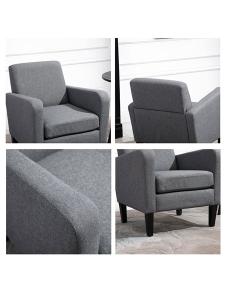 HOMCOM Linen Single Armchair, with Padded Seat - Grey - pic 24718 | FastDaddyshop