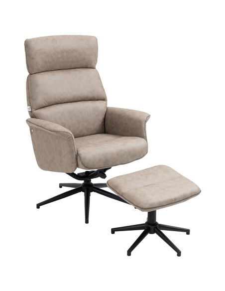 HOMCOM Upholstered Reclining Armchair with Ottoman, Adjustable and Removable Headrest, Khaki - pic 24729 | FastDaddyshop