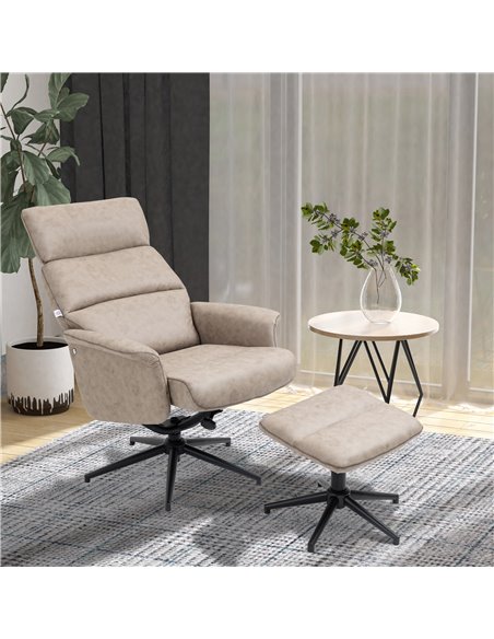 HOMCOM Upholstered Reclining Armchair with Ottoman, Adjustable and Removable Headrest, Khaki - pic 24730 | FastDaddyshop