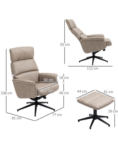 HOMCOM Upholstered Reclining Armchair with Ottoman, Adjustable and Removable Headrest, Khaki