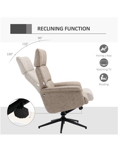 HOMCOM Upholstered Reclining Armchair with Ottoman, Adjustable and Removable Headrest, Khaki