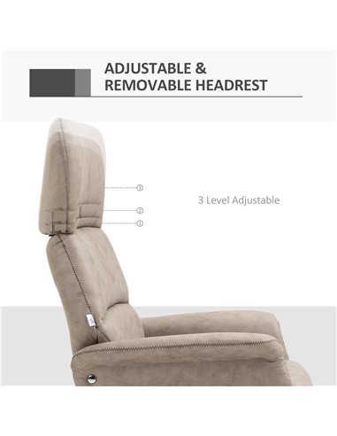 HOMCOM Upholstered Reclining Armchair with Ottoman, Adjustable and Removable Headrest, Khaki
