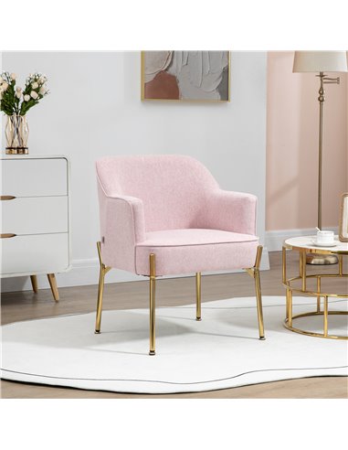 HOMCOM Fabric Modern Armchair with Metal Legs, Pink