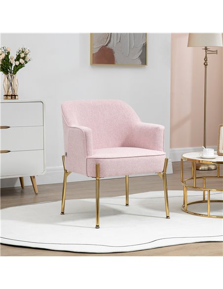 HOMCOM Fabric Modern Armchair with Metal Legs, Pink - pic 24739 | FastDaddyshop