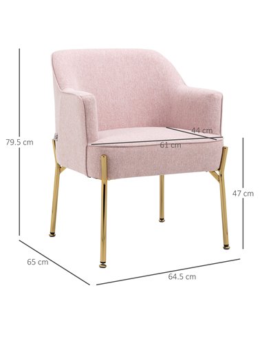 HOMCOM Fabric Modern Armchair with Metal Legs, Pink