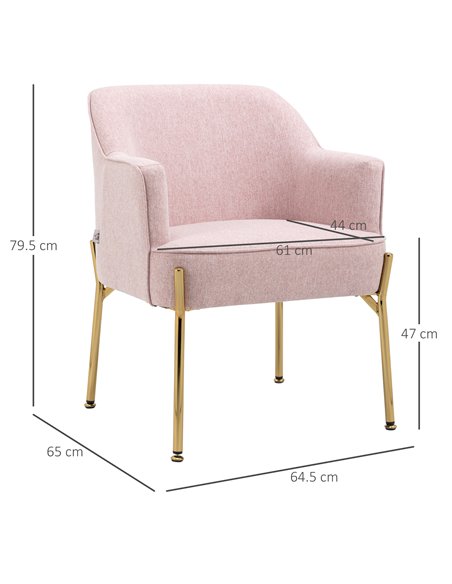 HOMCOM Fabric Modern Armchair with Metal Legs, Pink - pic 24740 | FastDaddyshop