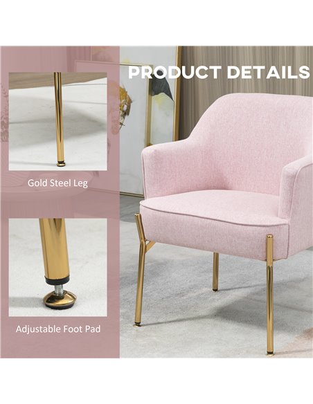 HOMCOM Fabric Accent Chair, Modern Armchair with Metal Legs for Living Room, Bedroom, Home Office, Pink - pic 24742 | FastDaddyshop