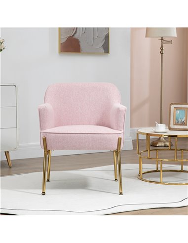 HOMCOM Fabric Accent Chair, Modern Armchair with Metal Legs for Living Room, Bedroom, Home Office, Pink