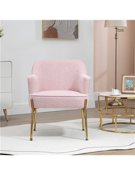 HOMCOM Fabric Accent Chair, Modern Armchair with Metal Legs for Living Room, Bedroom, Home Office, Pink - pic 24743 | FastDaddyshop