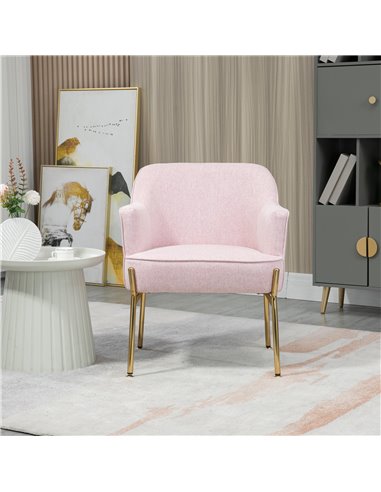 HOMCOM Fabric Accent Chair, Modern Armchair with Metal Legs for Living Room, Bedroom, Home Office, Pink